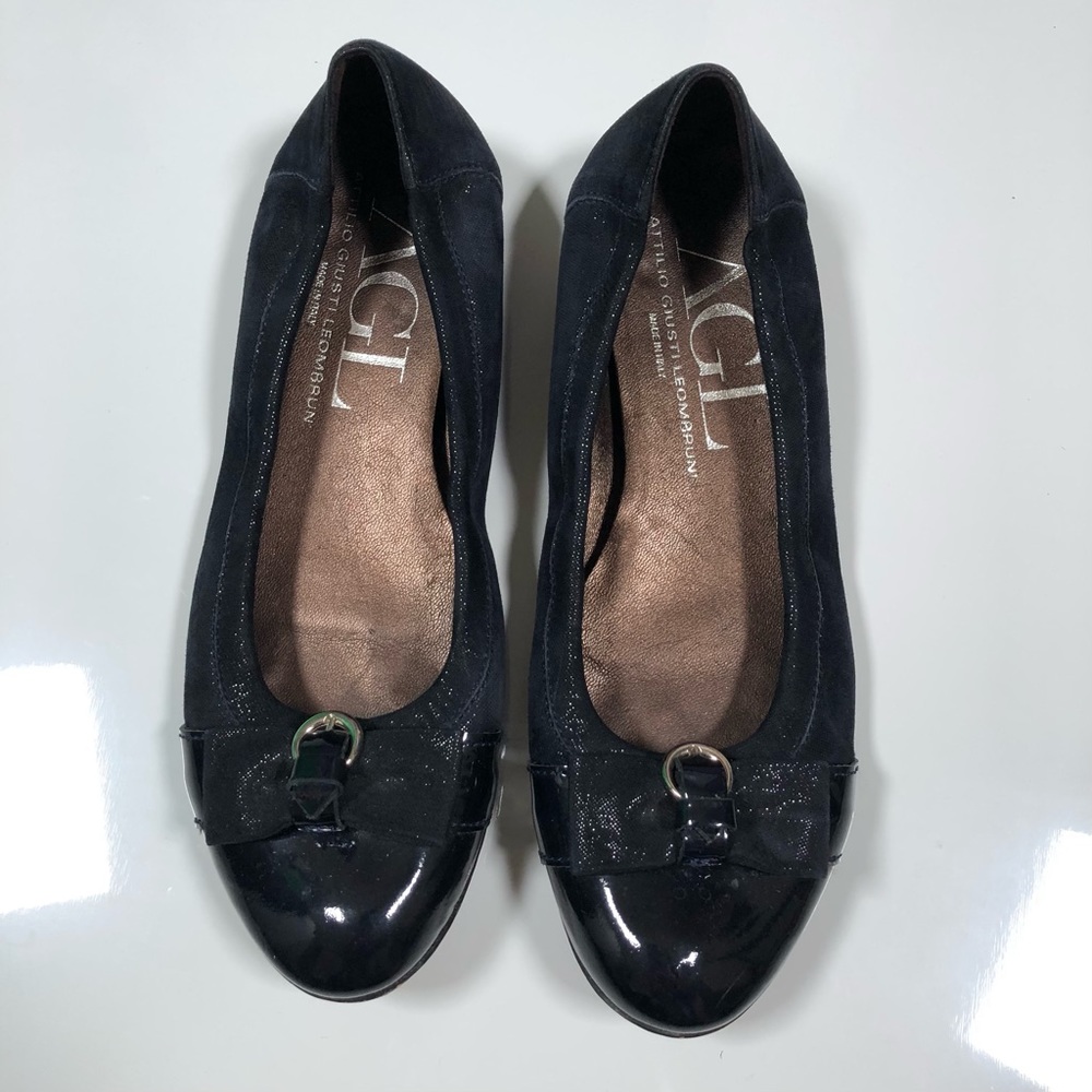 AGL Flats with Bow Size 38 US 8 Dark Blue
